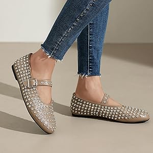 Amazon.com | YUHATRG Women's Mary Janes Rhinestone Ballet